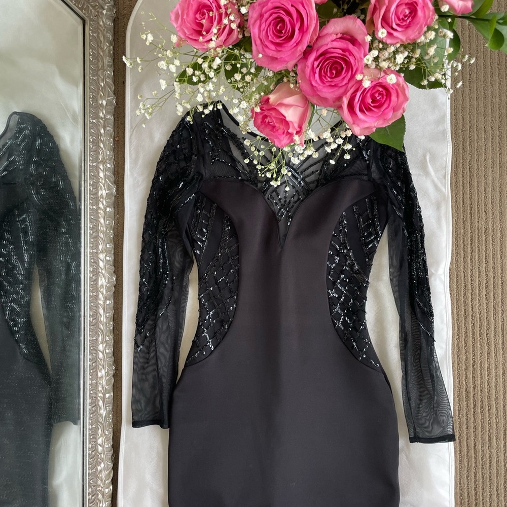 Lipsy London Black Embroidered mini dress